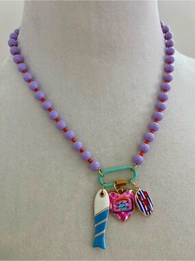 Colorful Lavender Lilac Purple Beaded Charm Necklace